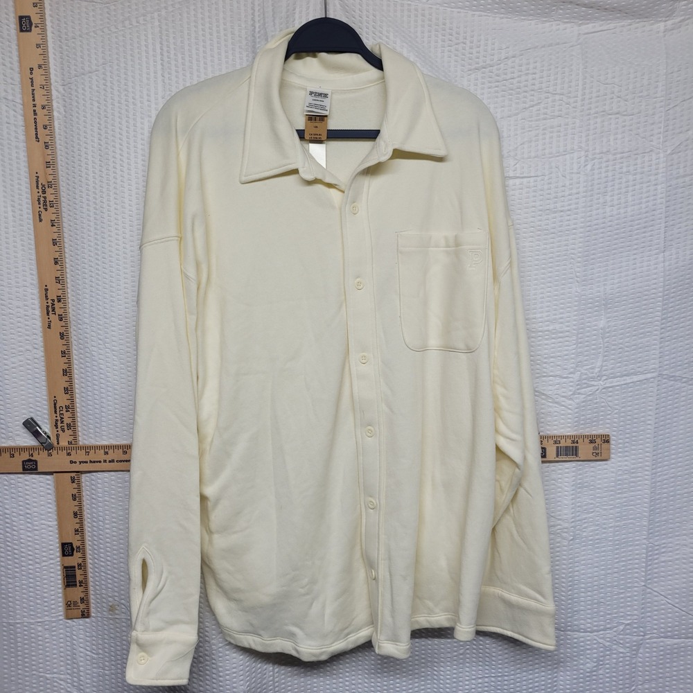 Victorias Secret PINK‎ Fleece Button Up Shirt Cream Yellow Large NWT
